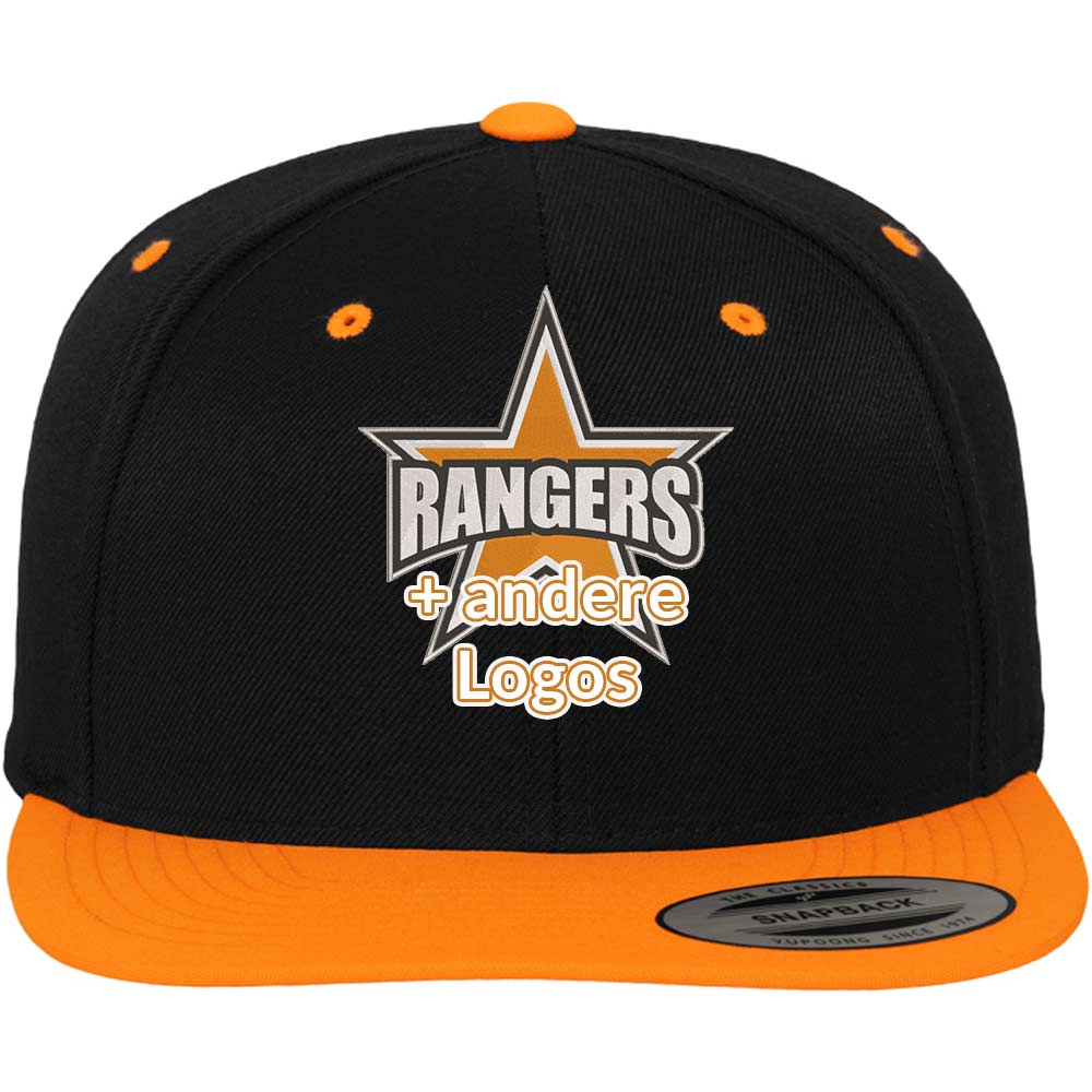 Classic Snapback 2-Tone Cap schwarz/neonorange mit gesticktem "Rangers Logo"